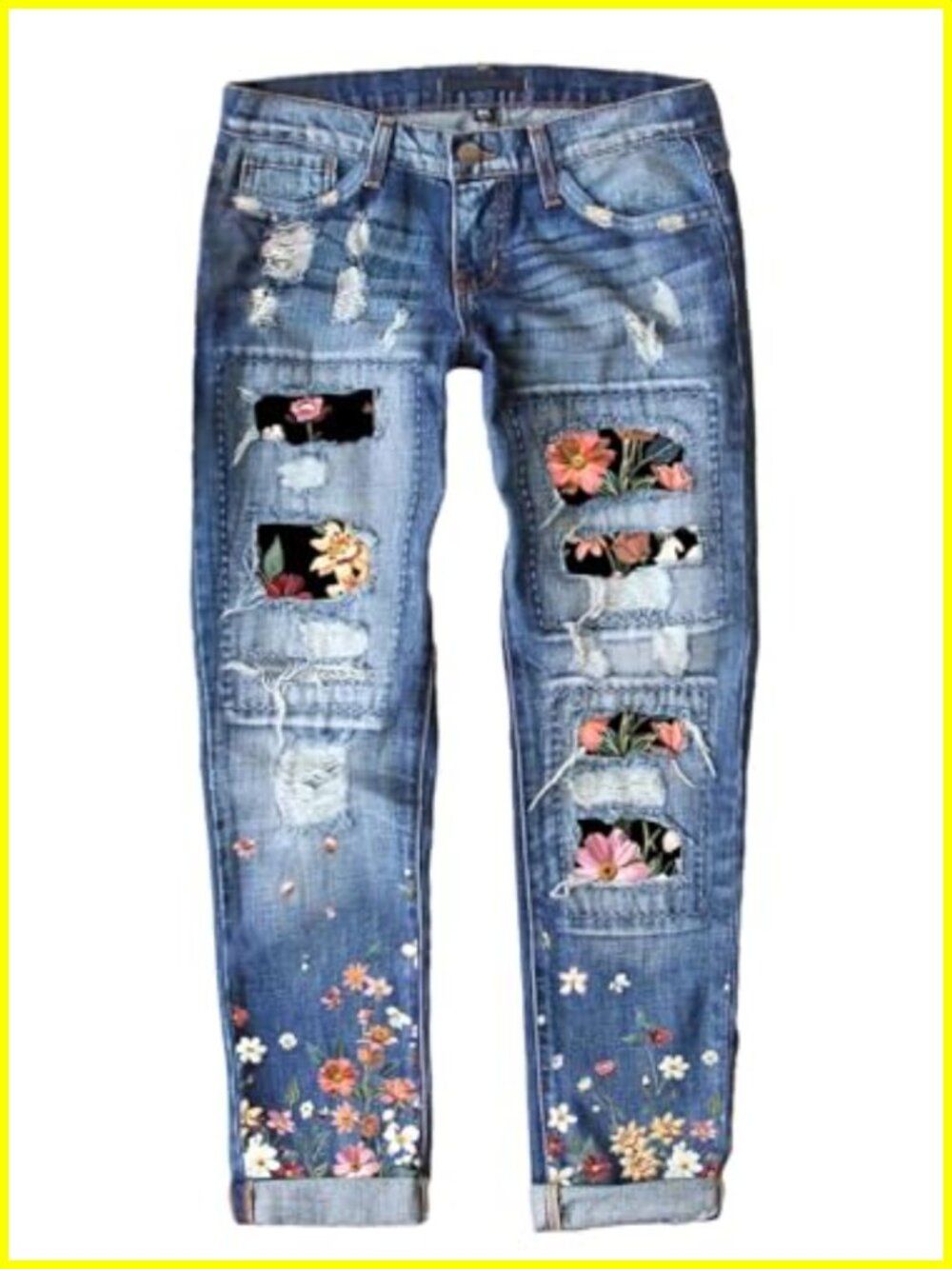 Plaid Patch Ripped Boyfriend Distressed Stretch Skinny Denim Jeans